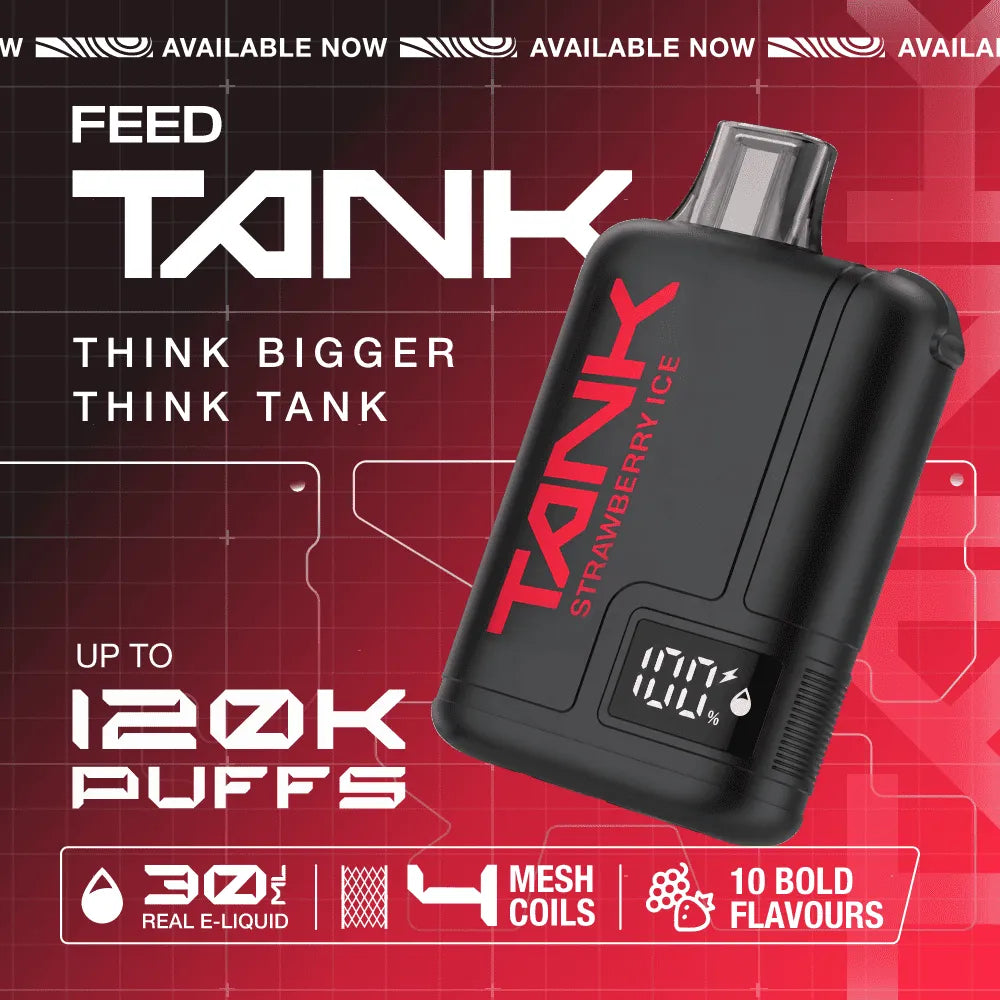 FEED Tank 120K Disposable Vape Banner – Smart Display, 30mL & Rechargeable