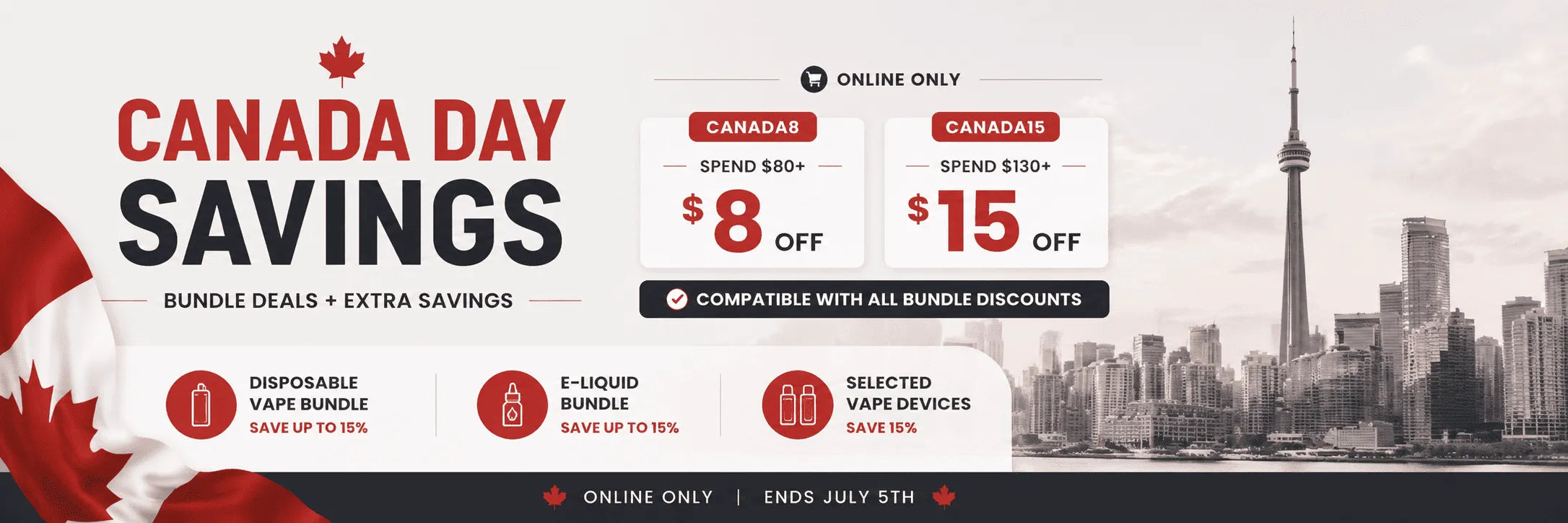 Canada Day Sale Banner – Bundle Deals and Extra Coupon Savings